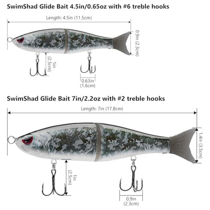 Bassdash SwimShad Glide Baits Jointed Swimbait Bass Pike Salmon Trout Muskie Fishing Lure,3-Pack - color: Green Vegetation + Open Terrain + Night Digital, size: 4.5in/0.65oz