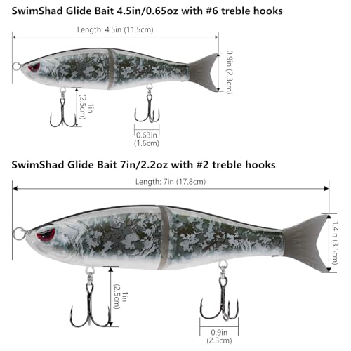 Bassdash SwimShad Glide Baits Jointed Swimbait Bass Pike Salmon Trout Muskie Fishing Lure,3-Pack - color: Green Vegetation + Open Terrain + Night Digital, size: 7in/2.2oz