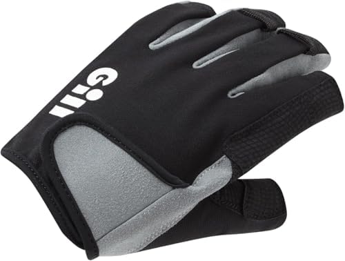Gill Deckhand Sailing Gloves Short Finger with 3/4 Length Fingers - 50+ UV Sun Protection & Water Repellent - color: Black, size: Medium
