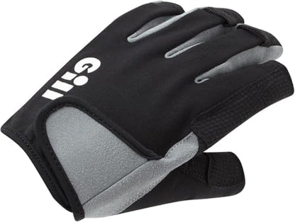Gill Deckhand Sailing Gloves Short Finger with 3/4 Length Fingers - 50+ UV Sun Protection & Water Repellent - color: Black, size: Medium
