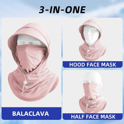 Cooling Breathable Balaclava Full Face Mask with Wide Brim Sun UV Protection Hood for Men Women Fishing Motorcycle Skiing - color: Pink