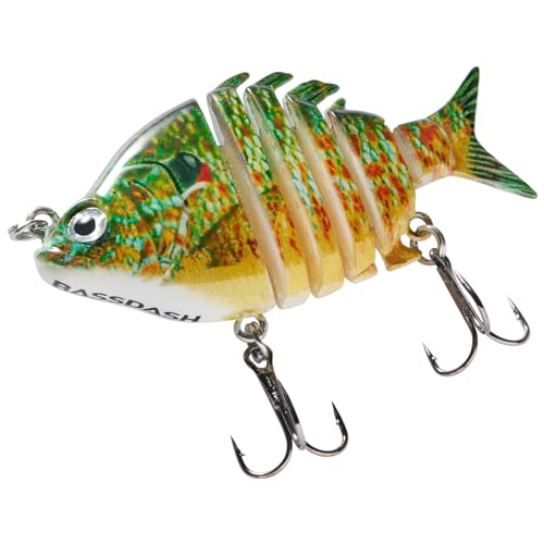Bassdash SwimPanfish 0.34oz Hard Swimbaits Multi Jointed Topwater Trout Bass Fishing Crank Lure for Freshwater and Saltwater - color: Green/Orange Pumpkinseed