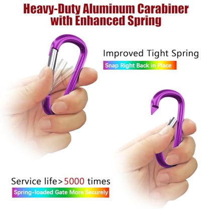 sprookber 4" & 5" Extra Large Aluminum Carabiner D Ring, Caribeener Clips, Spring Snap Hook for Keychain Clip, Set of 4 - color: purple-4", size: 4 inch