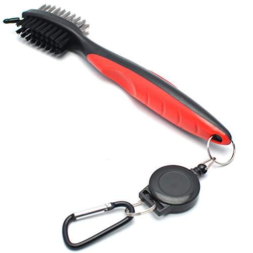 Mile High Life Microfiber Waffle Pattern Golf Towel | Club Groove Cleaner Brush | Foldable Divot Tool with Magnetic Ball Marker (Red Towel/Brush/Curve Divot) - color: Red Towel/Brush/Curve Divot