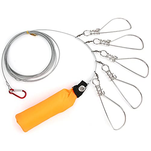 Fish Stringer with 5 Stainless Steel Locking Movable Buckle and Stainless Steel Ropes Fishing Lock Cable Accessory