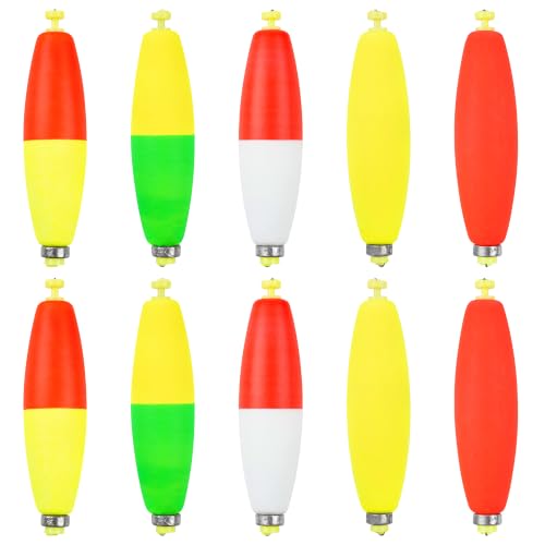 Weighted Bobbers for Fishing, 10 Packs Fishing Floats Bobbers EVA Foam Snap-on Bobbers Ball Oval Peg Float Corks for Crappie Panfish Trout Catfish Bass Bluegill - color: Cigar-2.5in-10pcs
