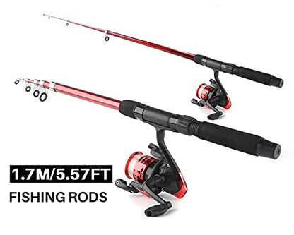 Telescopic Fishing Rod Reel Combo 2pcs 5.9FT/6.89FT Collapsible Fishing Pole Spinning Reel Lures Tackle Bag All-in-one Fishing Gear Fishing Rod Kit for Beginner Youth Adults Kids