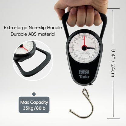 Tada 80lb/35kg Analog Fish Scale with 39-Inch Tape Measure | Manual Scale for Fishing, Farm, Luggage with Memory Pointer, No Battery Needed