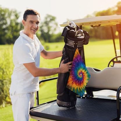 Tie Dye Golf Towel Microfiber with Carabiner Clip, Funny Cleaning Cloth for Golf Balls & Clubs, Gift for Women Men, Golfers, Dad, Grandpa, Bag Accessories 16"*24" - color: Tie Dye