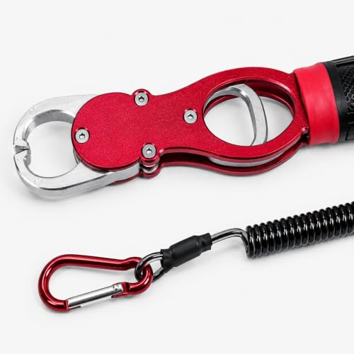 Fish Lip Gripper with Built-in Scale 18kg (39.7 lb) – Portable Fish Controller Tool with Non-Slip Handle for Freshwater & Saltwater Fishing(Red) - color: Red