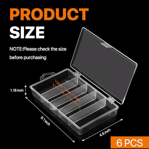 6 Pack 5 Grid Clear Plastic Fishing Tackle Bait Hooks Storage Box, Visible Organizer Container Case for Jewelry Board Game Beads Earrings Screws Nail Bobby Pins DIY Crafts(7.1" x 4.3" x 1.2")