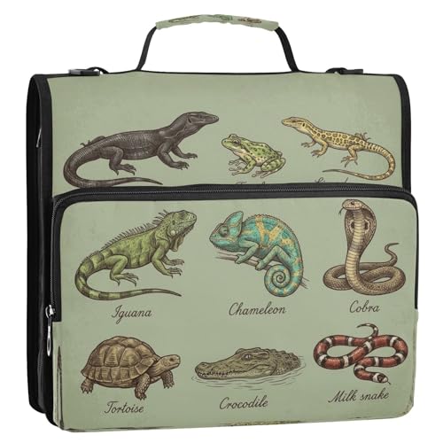 Green Animal Zipper Binder Bag 3 Ring with Shoulder Strap Zippered Binder Fits 13 Inch Laptop File Folder Document Organizer for College Office Supplies - color: Green Animal