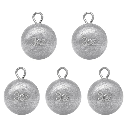 5 Pcs Fishing Round Sinker Cannonball Lead Weights Assortment Egg Drop Bass Weights Saltwater Freshwater Casting 1-5oz - size: 3oz - 5pcs