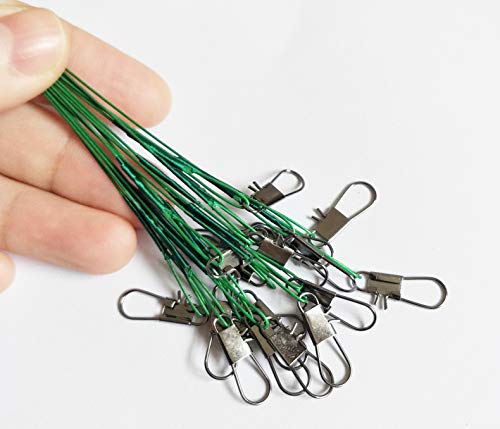 50pcs Fishing Wire Leaders Heavy Duty Nylon-Coated Fishing Line Wire Leaders with Swivels and Snaps 6inch Black/Green/Silver - color: 50pcs green, size: 6 inch
