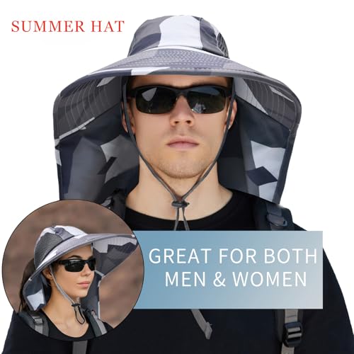 Sun Hat for Men Women with Neck Flap,UPF 50+ UV Protective Hiking Fishing Hats,Wide Brim Sun Hat for Women&Men - color: 1pack-grey Camo