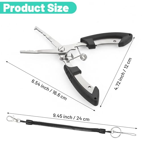 Fishing Pliers, Stainless Steel Needle Nose Plier, Saltwater Fish Nippers with Safety Lanyard, Fishing Hooks Remover Tool, Rustproof Line Cutter Fish Tool for Saltwater Freshwater