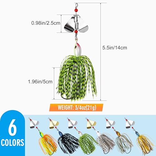 Spinnerbait Fishing Lures Kit Set, 6pcs Bass Fishing Buzzbait Multicolor Bass Trout Salmon Metal Spinner Baits Swim Jigs Freshwater Saltwater Fishing - color: Style A-6pcs