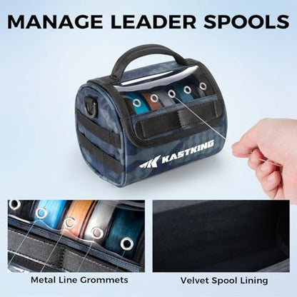KastKing BaitSpace Line Management Bag, Fishing Line Storage Bag with Water Resistant Nylon, Clear View Window, Removable Divider, Tangle-free Leader Line Holder - color: B: Blue Camo-Medium
