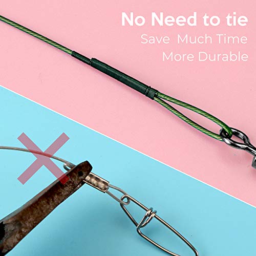 Fishing Leaders, Fish Line Stainless Steel Wire with Swivels Snap Connect Fishing Gear and Equipment Tackle Kit, for Lures Bait Rig Or Hooks, Fishing Gift - color: 50LB 60PCS Green