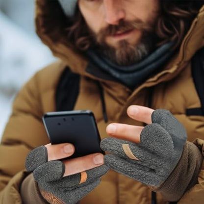 Palmyth Magnetic Fleece Fishing Gloves Convertible 3 Cut Fingers Ice Fishing Warm for Cold Weather Photography - size: Large