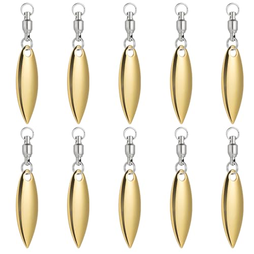 Alwonder 10 Pack Spinner Blades with Ball Bearing Swivels Tail Spinner Spinnerbait Lure Making Supplies Bass Lures Soft Lures - color: #3.5 Willow Blades, Gold, 10pcs