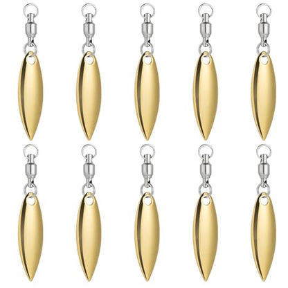 Alwonder 10 Pack Spinner Blades with Ball Bearing Swivels Tail Spinner Spinnerbait Lure Making Supplies Bass Lures Soft Lures - color: #3.5 Willow Blades, Gold, 10pcs