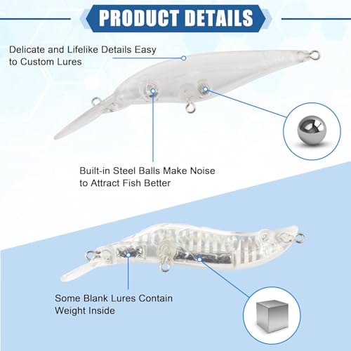 Blank Fishing Lure Kit,Unpainted Popper Plug Lures DIY Crank Bait Set Fishing Pliers Treble Hooks 3D/4D Lure Eyes Bait Sticker Split Rings,Fish Tackle Accessories Kits - color: Lure Kit-10pcs