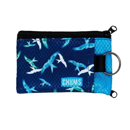 Chums Surfshorts Wallet - Patterns Collection, Lightweight Slim Wallet with RFID Blocking Card & Clear ID Window - Zippered Minimalist Wallet w/Key Ring (Birds) - color: Birds