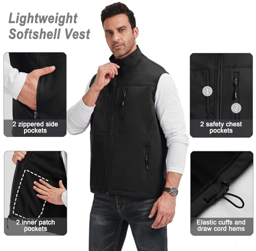 XinYangNi Men's Lightweight Softshell Golf Running Vest Outerwear Zip Up Fleece Lined Windproof Sleeveless Jacket for Hiking - color: Cool Gray, size: Medium