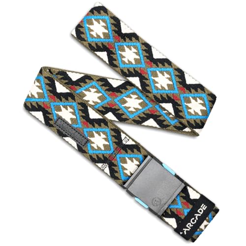 Arcade Belts A2 Unisex Adventure Belt: Heavy Duty Stretch, Metal Free Buckle - color: Twilight - Oat/Turquoise, size: Standard (Up to 40"); 1.5" Wide