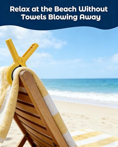 10 Pack Beach Towel Clips Heavy Duty Large Beach Essentials Chair Pool Clip | Yellow Clips with Strong Grip, Silicone Protection, Rust Resistant Spring, Multi-Use for Beach, Boat, Cruise & Outdoors - color: Yellow