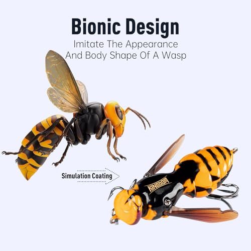 Kingdom Wasp Crawl Bait Insect Bionic Floating Fishing Lures Swimbaits Hard Artificial Baits Lure Freshwater and Saltwater Bass Carp Pike Walleye Fishing ABS Material Carbon Steel Three Book Hook - color: Set3, size: 6.6g