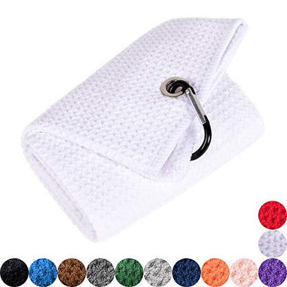 Mile High Life Microfiber Waffle Pattern Golf Towel | Club Groove Cleaner Brush | Foldable Divot Tool with Magnetic Ball Marker (White Towel/Brush/Fish Divot) - color: White Towel/Brush/Fish Divot