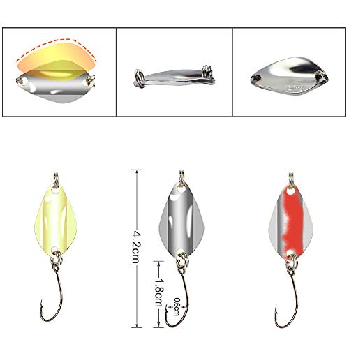 Fishing Spoon Lure Set Metal Baits for Trout, Char and Perch Fishing with Tackle Box (Pack of 12)