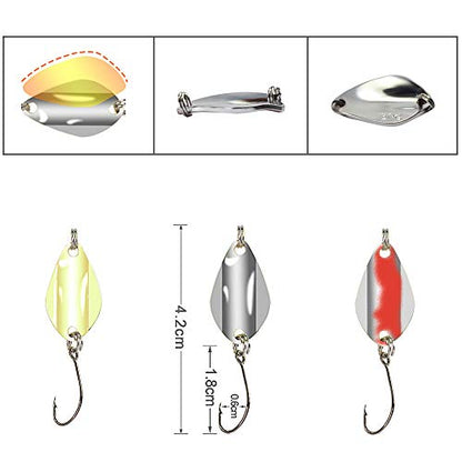 Fishing Spoon Lure Set Metal Baits for Trout, Char and Perch Fishing with Tackle Box (Pack of 12)
