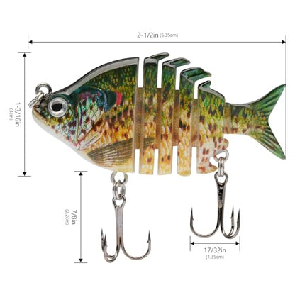 Bassdash SwimPanfish 0.34oz Hard Swimbaits Multi Jointed Topwater Trout Bass Fishing Crank Lure for Freshwater and Saltwater - color: Spotted Sunfish