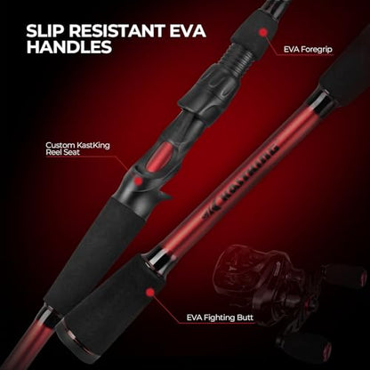 KastKing Royale Legend II Twin Tip Fishing Rod and Reel Combos, Spinning & Casting Combo, IM6 Graphite 2Pc Blanks, Extra Backup Tip Section, Stainless-Steel Guides, KastFlex Technology, EVA Handles - style: Cast: Left Reel, 7'3''- Mh Rod(2 Pcs + Extra Tip