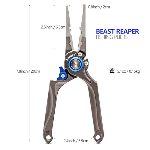 SAMSFX Fishing Pliers, Muti-Function Fly Fishing Tools, 8" Saltwater Resistant Gear Hook Remover Split Ring Tungsten Cutters, with Lanyard & Sheath - color: Blue Fishing Pliers with Hook Remover