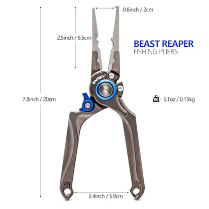 SAMSFX Fishing Pliers, Muti-Function Fly Fishing Tools, 8" Saltwater Resistant Gear Hook Remover Split Ring Tungsten Cutters, with Lanyard & Sheath - color: Blue Fishing Pliers with Hook Remover