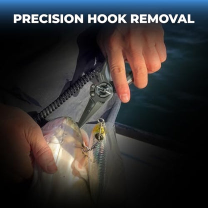 GOMEXUS Fishing Pliers Saltwater with Side Cutters, Never Rust Inshore & Nearshore Titanium Fishing Gear with Lanyard & Leather Sheath, Hook Remover, (Straight Nose, 7 INCHES) - color: Straight Nose