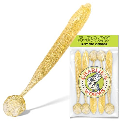 Charlie's Worms Big Dipper Scented Soft Bait for Freshwater & Saltwater Fishing, Paddle Tail Swimbait Lures, Plastic Minnows, Bass, Walleye, Trout, Snakehead, with Variety of Colors (5 Pack) - color: Gold Rush