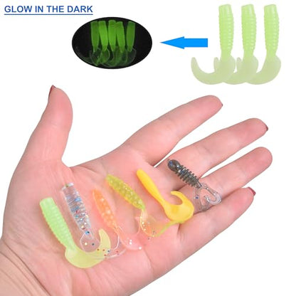 Soft Plastic Fishing Lures Grub Lures Jig Head Hooks Kit Crappie Jigs Grub Tail Worm Lure Tube Baits for Bass Trout Crappie Panfish Saltwater Freshwater Fishing - color: 48pcs Kit
