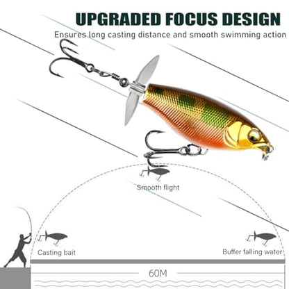 Topwater Fishing Lures with Floating Rotating Tail,Floating Lure for Bass Catfish, Water Fishing Lure for Freshwater or Saltwater, 5pcs with Storage Box.