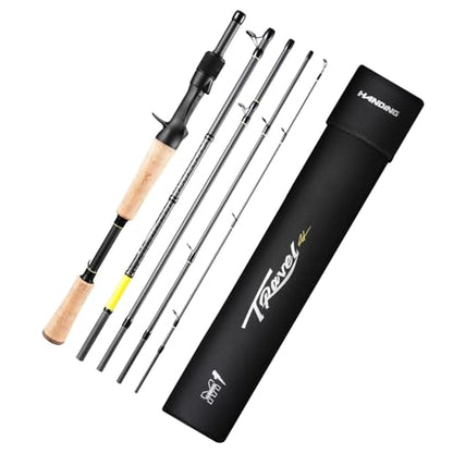 HANDING M1 Travel Fishing Rod 5/6-Piece Travel Spinning & Casting Rod | Travel Bass Fishing Rod Medium/Medium Heavy Power for Largemouth Smallmouth Spotted Bass Walleye Perch and Other Freshwater - size: 7'3''- Medium Heavy - Fast - 6pcs, style: Casting