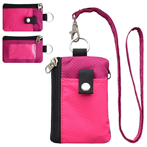 CHENSPRX Minimalist RFID Blocking Small Wallet with ID Window,WaterResistant Zip Id Case Wallet with Lanyard Keychain for Cards,Cash,Travel,Women,Men - color: DeepPink+RoguePink