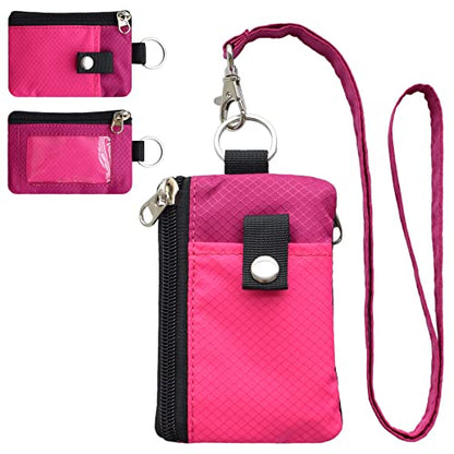 CHENSPRX Minimalist RFID Blocking Small Wallet with ID Window,WaterResistant Zip Id Case Wallet with Lanyard Keychain for Cards,Cash,Travel,Women,Men - color: DeepPink+RoguePink