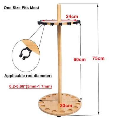Fishing Pole Rod Racks—Floor Stand Bamboo Fishing Gear Equipment Storage Organizer, Easy Installation - Round rods holder - style: holds up 15 rods