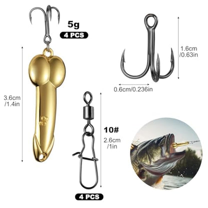 Realure 4Pcs Zinc Alloy Spoon Lures with Treble Hooks & Rolling Swivels,4 Weights 5g 10g 15g 20g Gold Silver Metal Spoon Fishing Tackle for Freshwater Lake Inshore Saltwater Bass Walleye Pike Trout - size: 5g 4Pcs