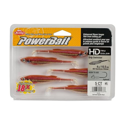 Berkley PowerBait Drip Swimmer Fishing Soft Bait - color: HD Rainbow Shiner, size: 4"