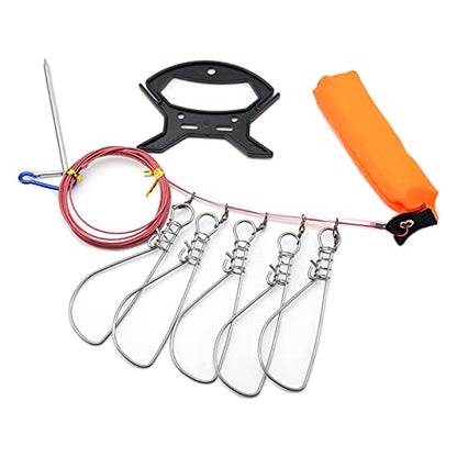 Fish Stringer, Fishing Stringer Clip Live Fish Lock, with High Strength Snaps/Buckles, Big Fish Wire Rope Cable Fishing Holder Kit with Float and Plastic Handle - style: 5M-5buckles